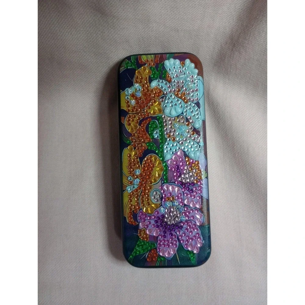 Handmade Diamond Painting Eyeglass Case Floral Rhinestone Glasses Holder